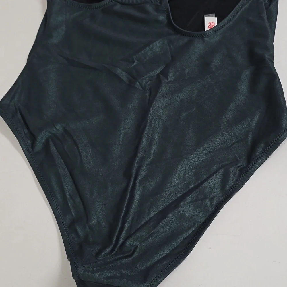 Solid And Stripped Dark Green One-Piece Swimsuit
